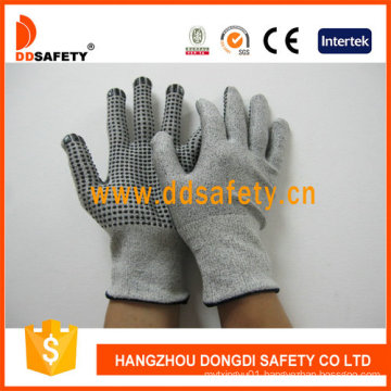13G Hppe Glass Fiber Gloves with Spandex Nylon Mixed Black PVC Dots Dcr212